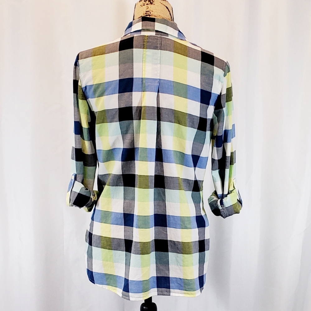 Talbots 3/4 Button Front Plaid Women's Top Size Medium - Picture 3 of 7